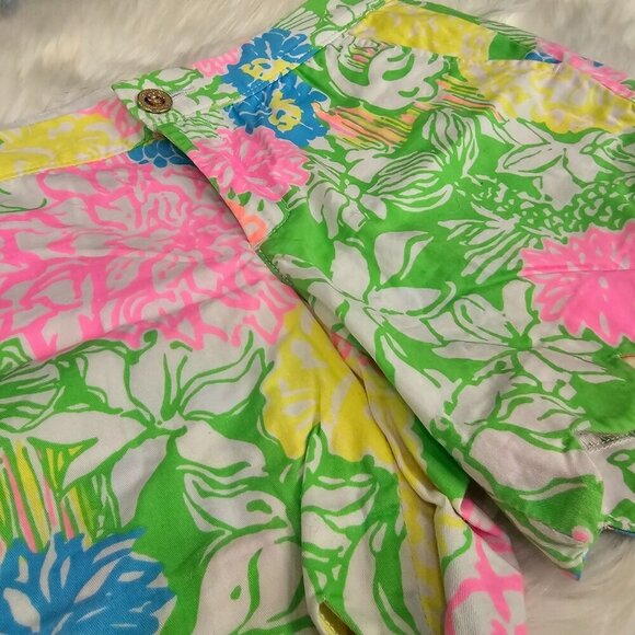 Floral Scalloped Hem Cotton Shorts – by Lilly Pulitzer Green Blue Resort Sz 00 - Picture 5 of 13